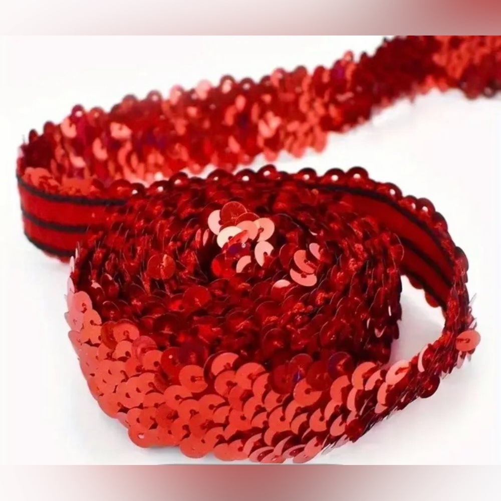 1 Yard Red Stretch Sequin Appliquรฉ Trim for Crafts and Clothes, New